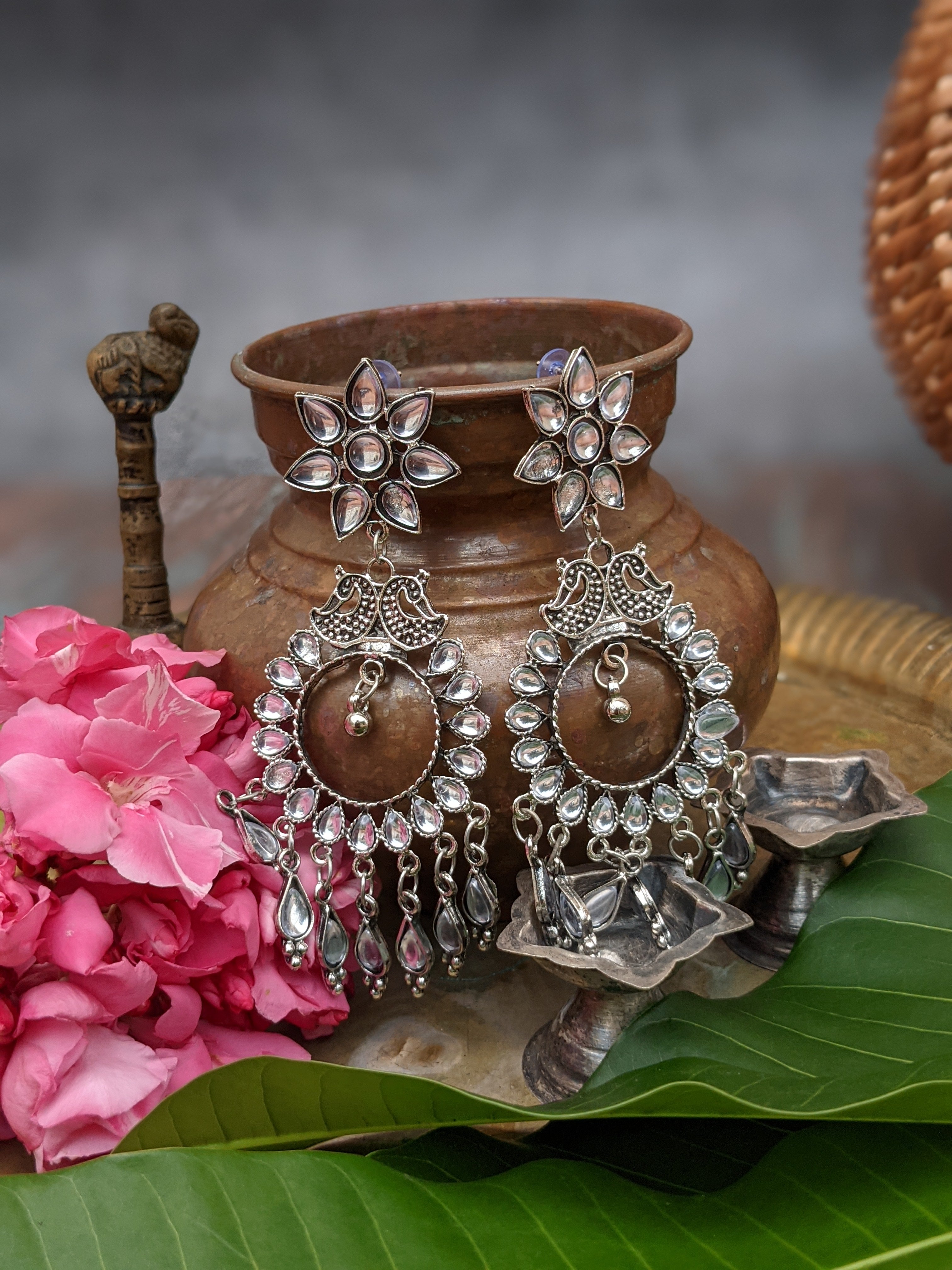 Round German Silver Oxidized Metal Earring at best price in New Delhi | ID:  21267413512